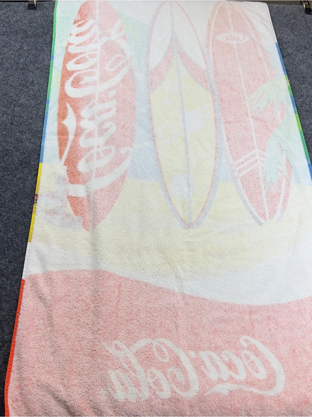 Vintage Coca-Cola Surfboard Beach Towel Tropical Summer Coke 63x27 Cotton